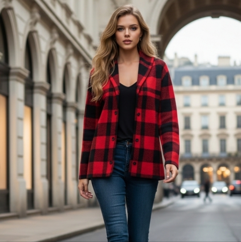 Chaps Buffalo Plaid Button Up Cardigan Cabin Core Size Large